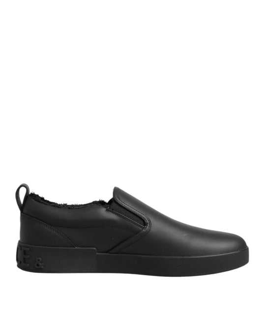 Dolce & Gabbana Schwarz Leder Low Top Slip On Sneakers Schuhe