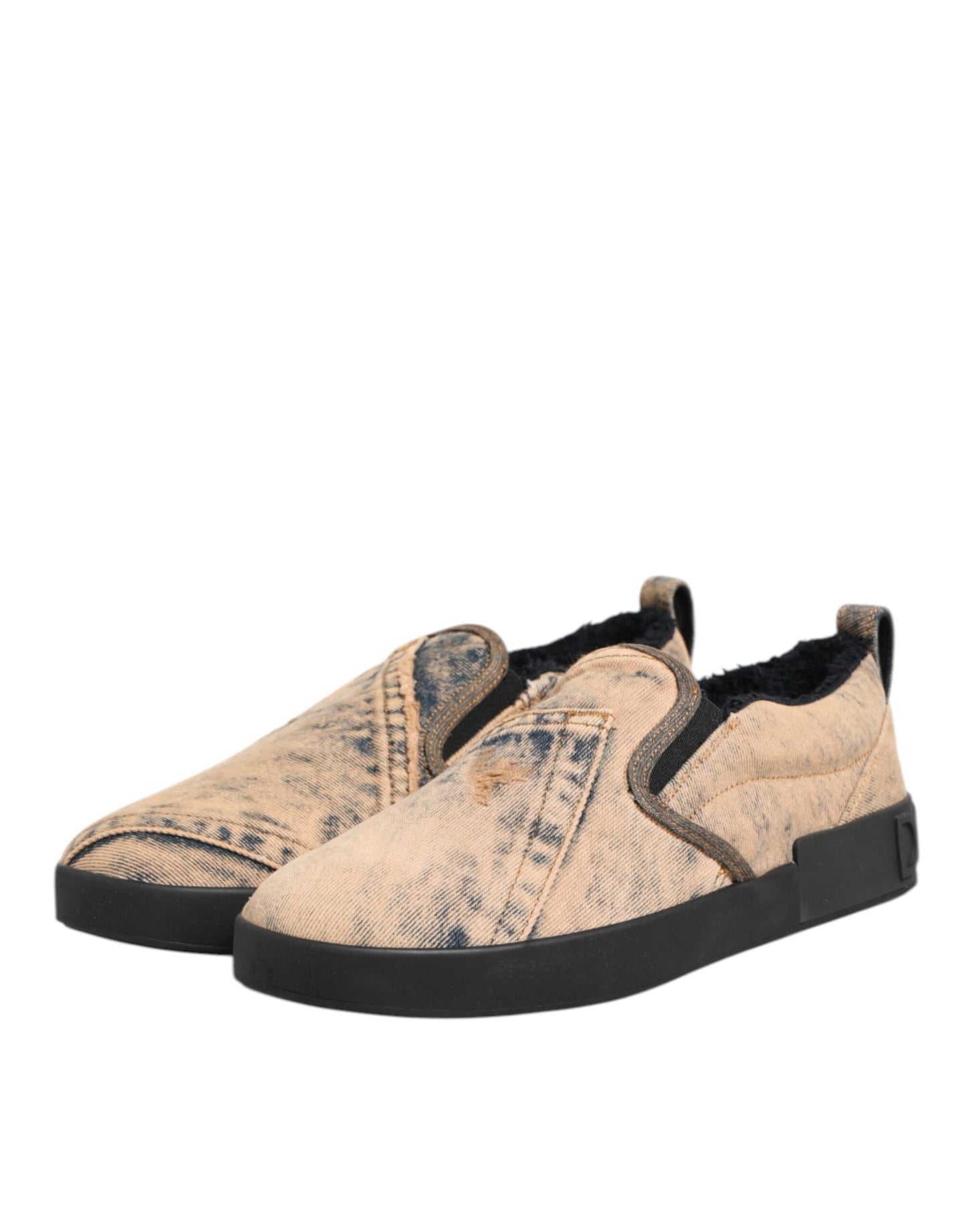 Dolce & Gabbana Beige Baumwolle Low Top Slip On Sneakers Schuhe