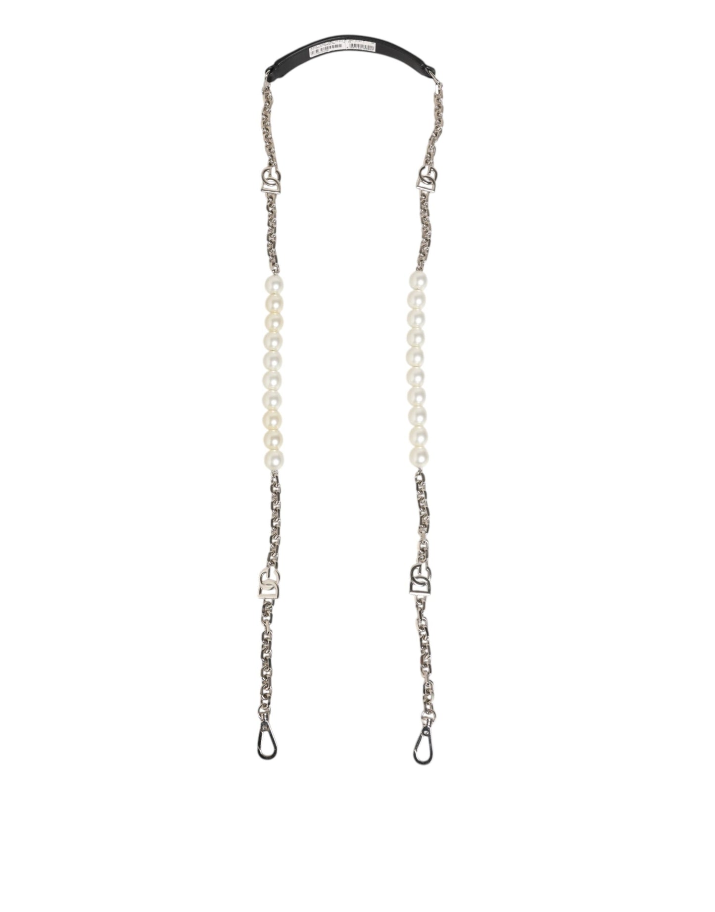 Dolce & Gabbana Schwarzes Leder Perle Kette Tasche Accessoire Schulterriemen