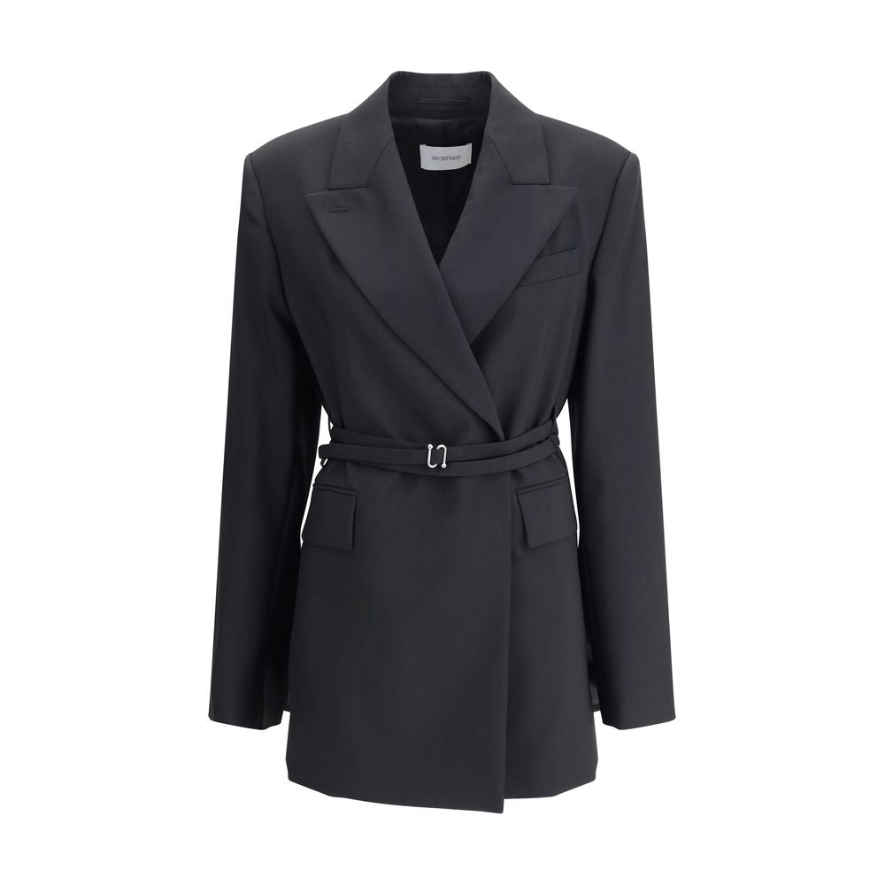 Max Mara Schwarze, lange Jacke aus Wolle mit Fleecefutter