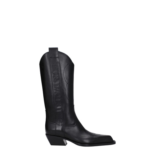 Off-White Schwarze Lederstiefel mit hohem Absatz