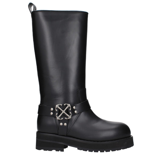 Off-White Schwarze Leder-Flachstiefel