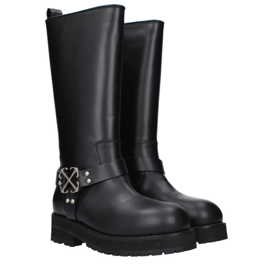 Off-White Schwarze Leder-Flachstiefel