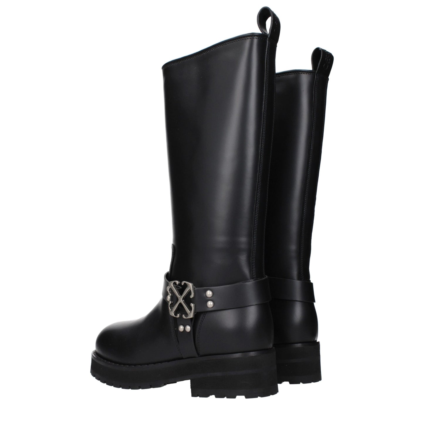 Off-White Schwarze Leder-Flachstiefel