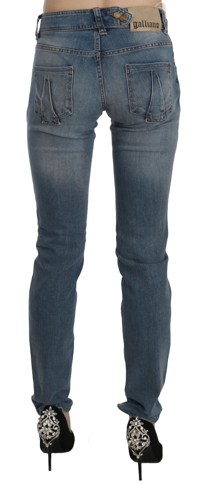 John Galliano Blau gewaschene Mid Waist Skinny Casual Denim-Hose