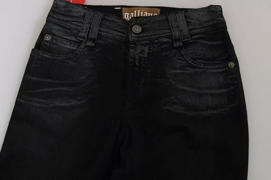 John Galliano Schwarze gewaschene Jeans mit hoher Taille ausgestelltem Denim Freizeithose
