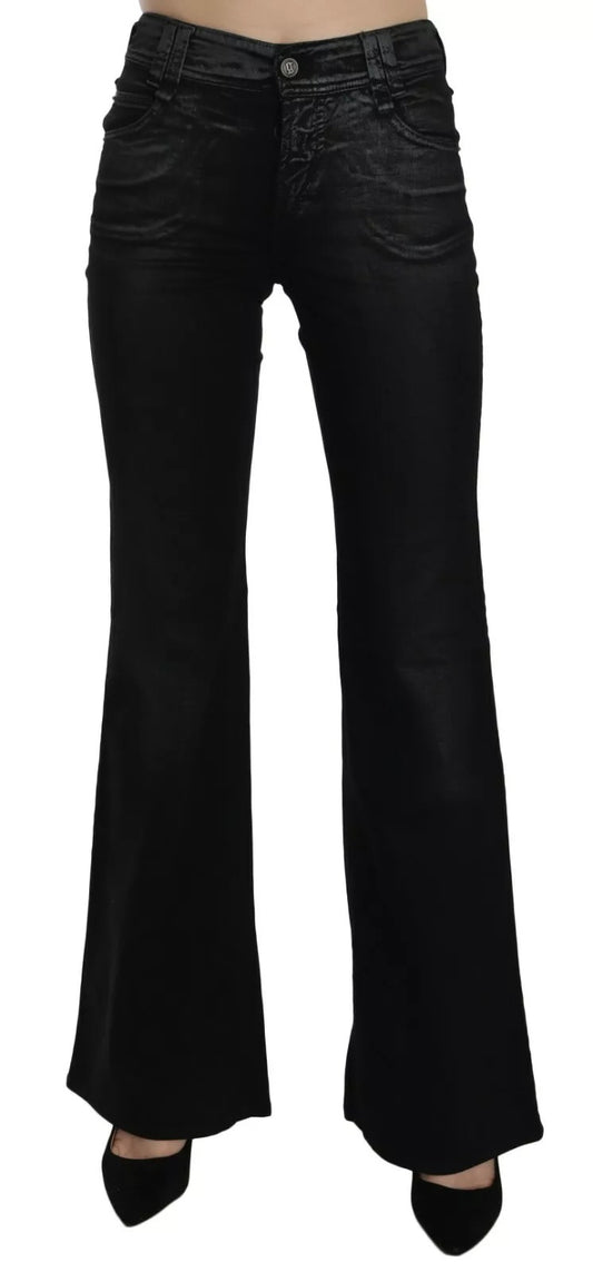 John Galliano Schwarze gewaschene Jeans mit hoher Taille ausgestelltem Denim Freizeithose