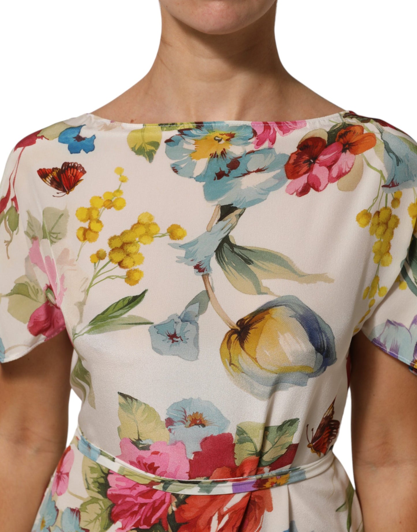 Dolce & Gabbana Weißes Seidenmantelkleid mit Blumenmuster und langem Kleid