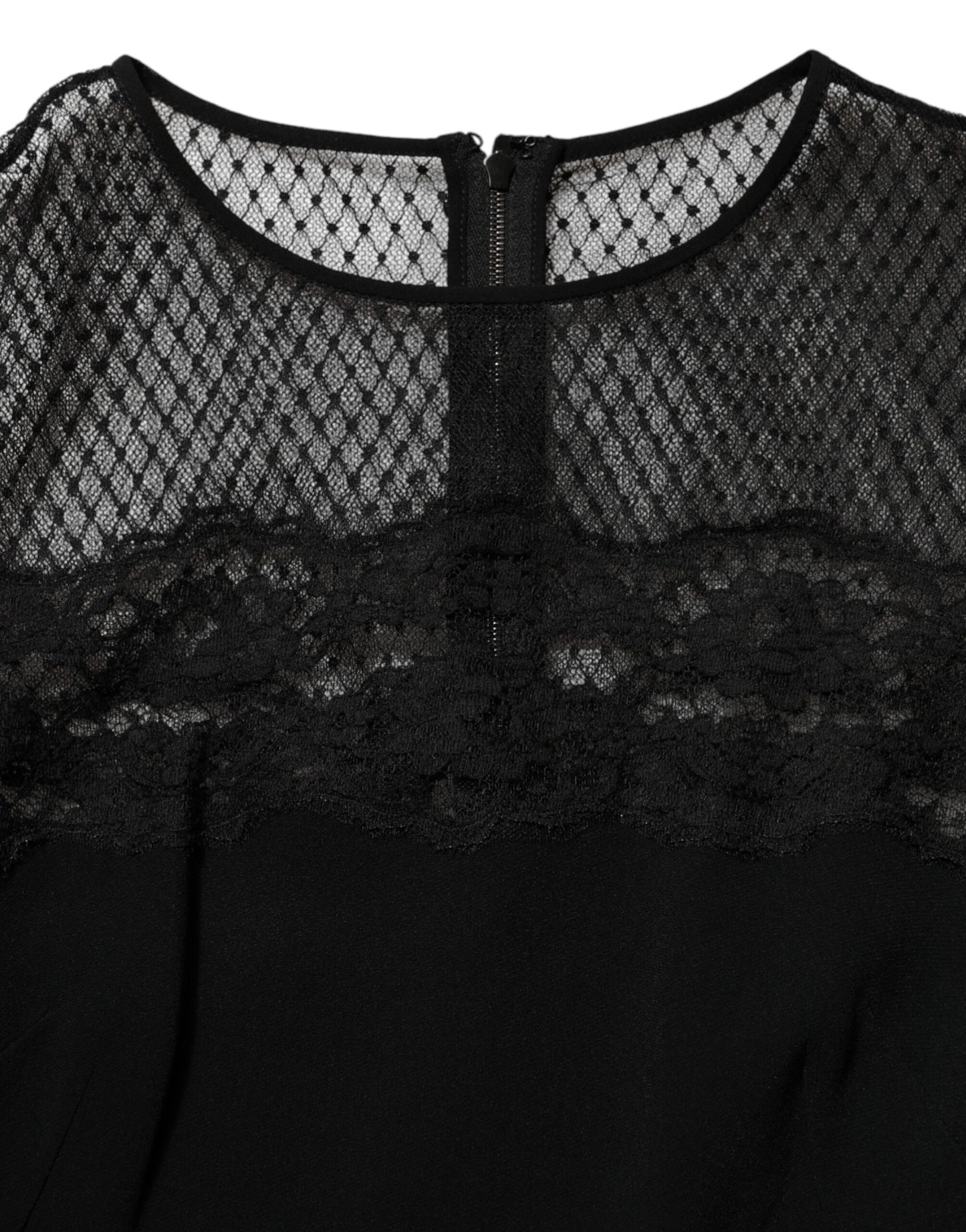 Dolce & Gabbana Schwarzes geblümtes Kleid mit Spitzenbesatz in A-Linie