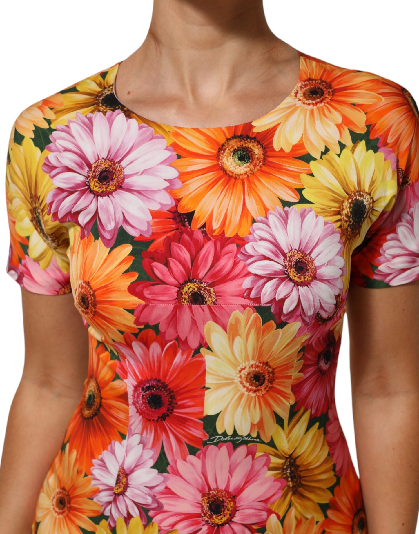 Dolce & Gabbana Multicolor Seiden-Midikleid mit Blumendruck