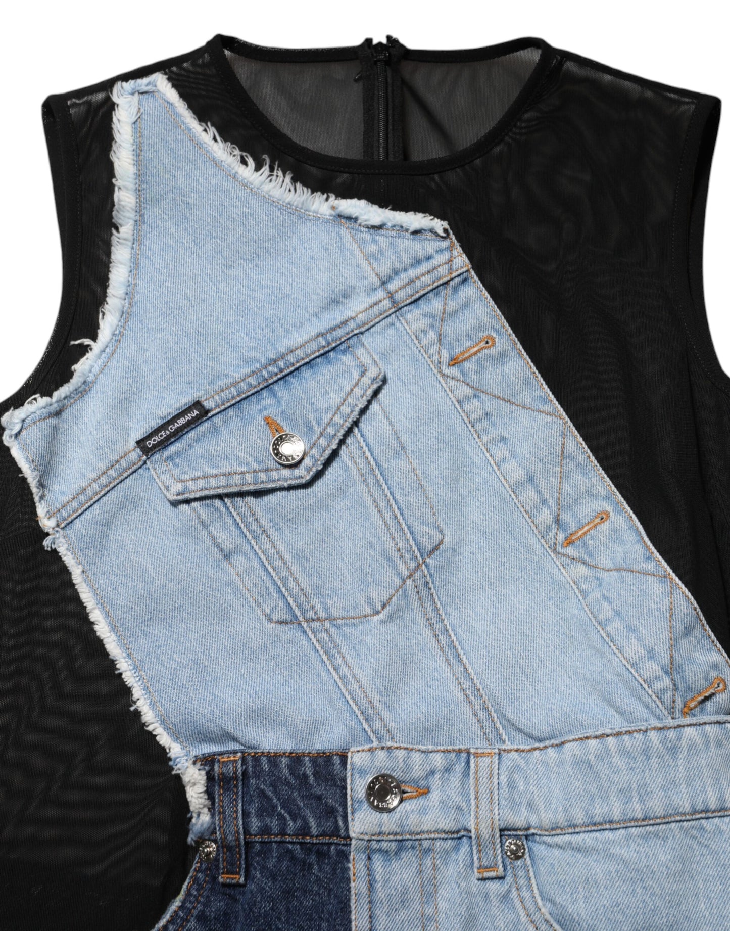 Dolce & Gabbana Blaues Nylon-Patchwork-Mini-Kleid aus Denim