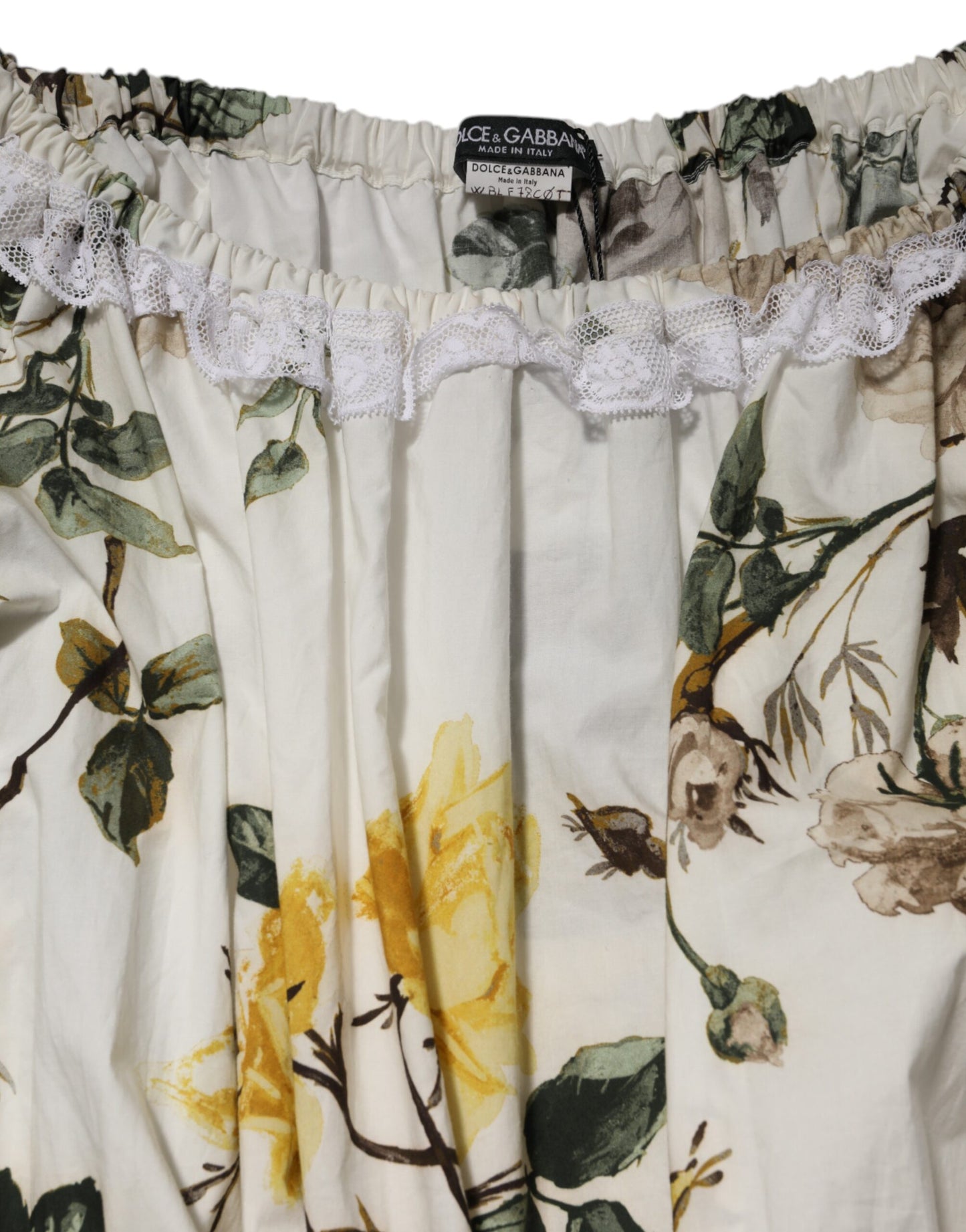 Dolce & Gabbana Weißes schulterfreies Minikleid aus Spitze mit Blumenmuster