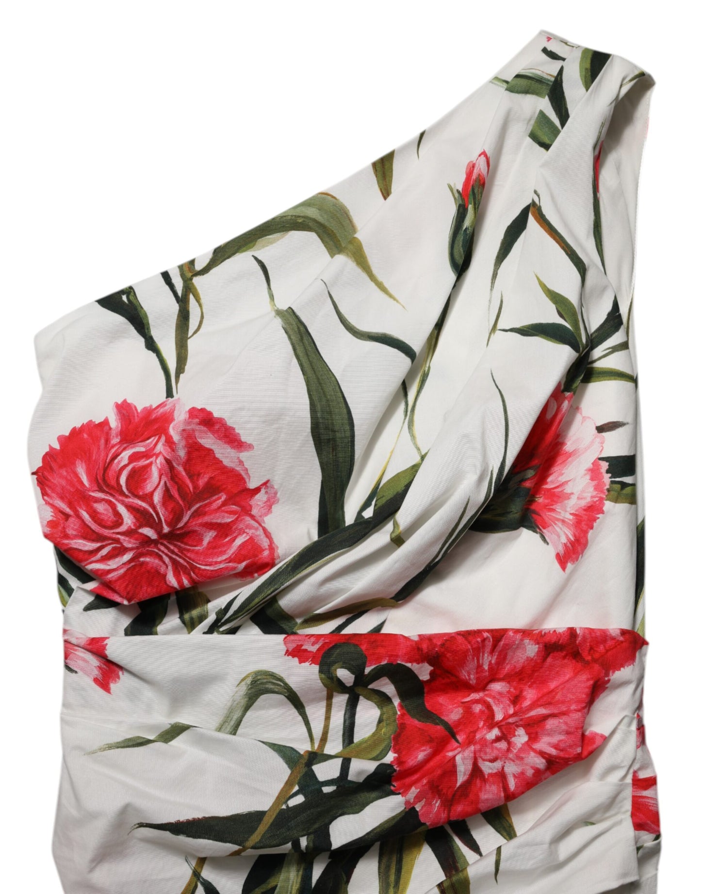 Dolce & Gabbana Weißes geblümtes Ein-Schulter-Etuikleid