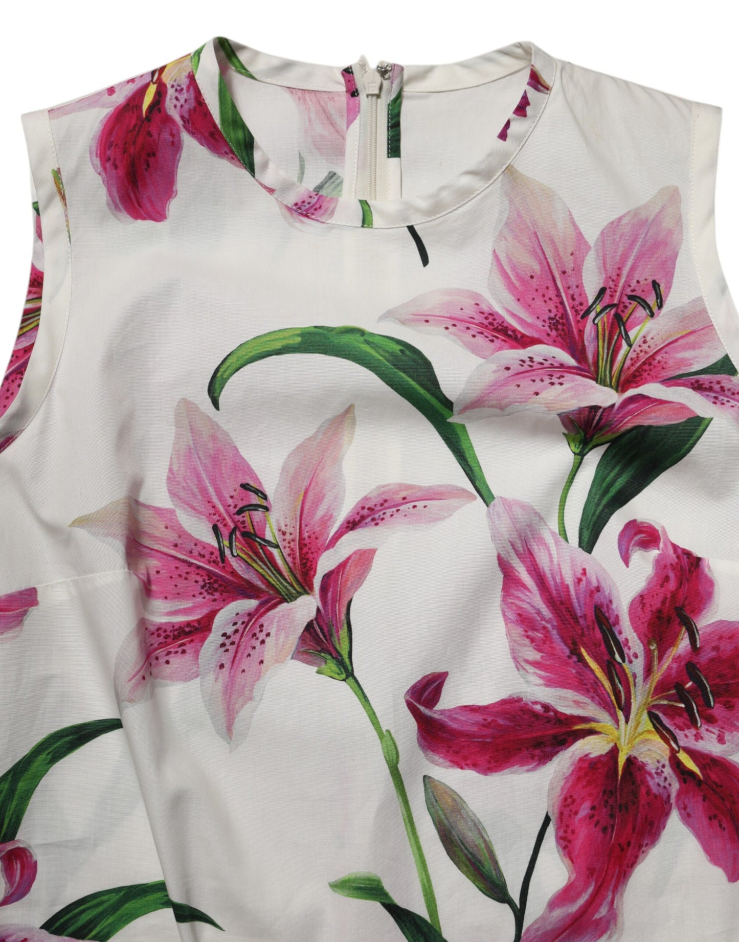 Dolce & Gabbana Weißes geblümtes Minikleid aus Baumwolle ohne Ärmel