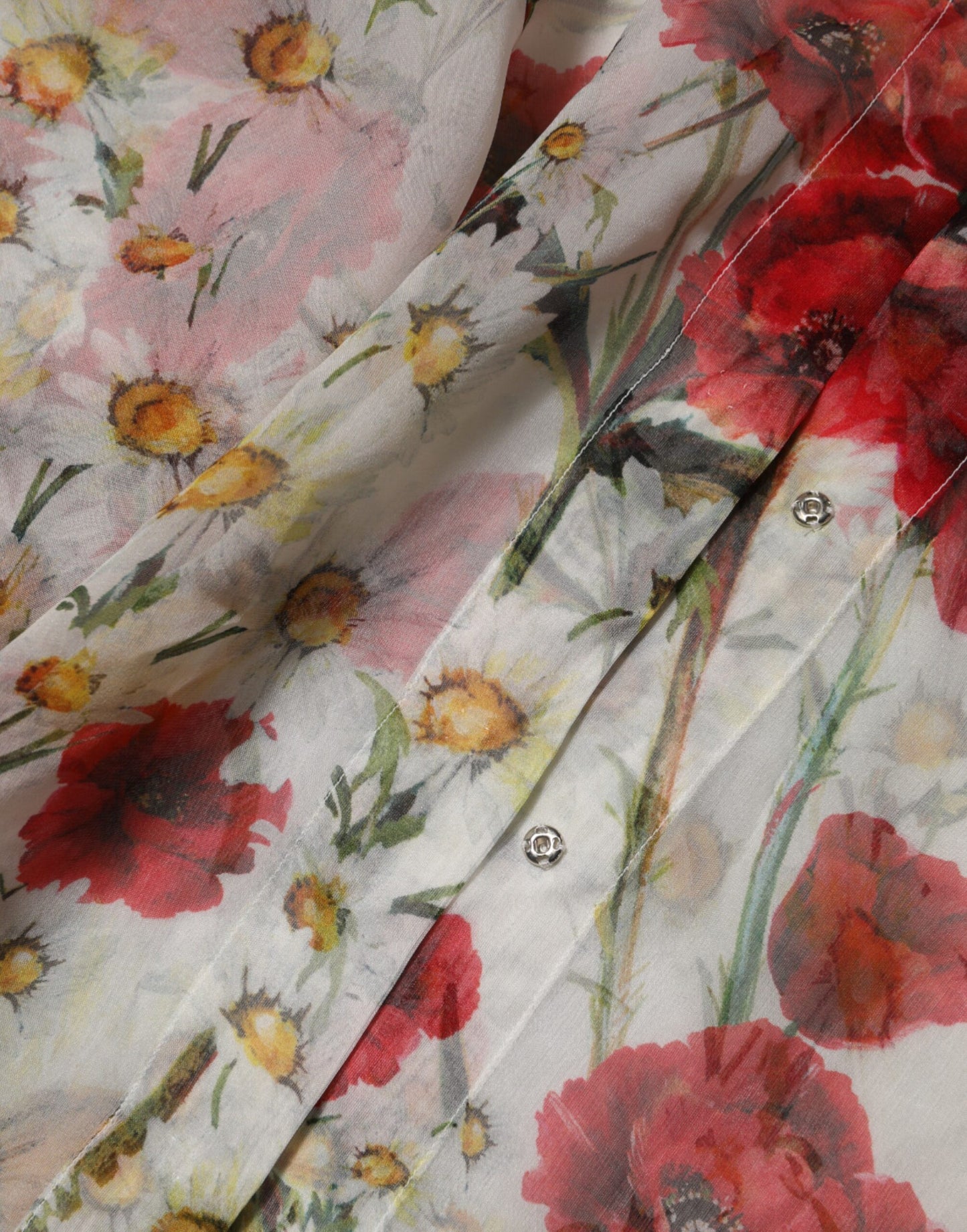 Dolce & Gabbana Weißes geblümtes Blusentop mit Krawattenausschnitt und Mohnblumenmuster