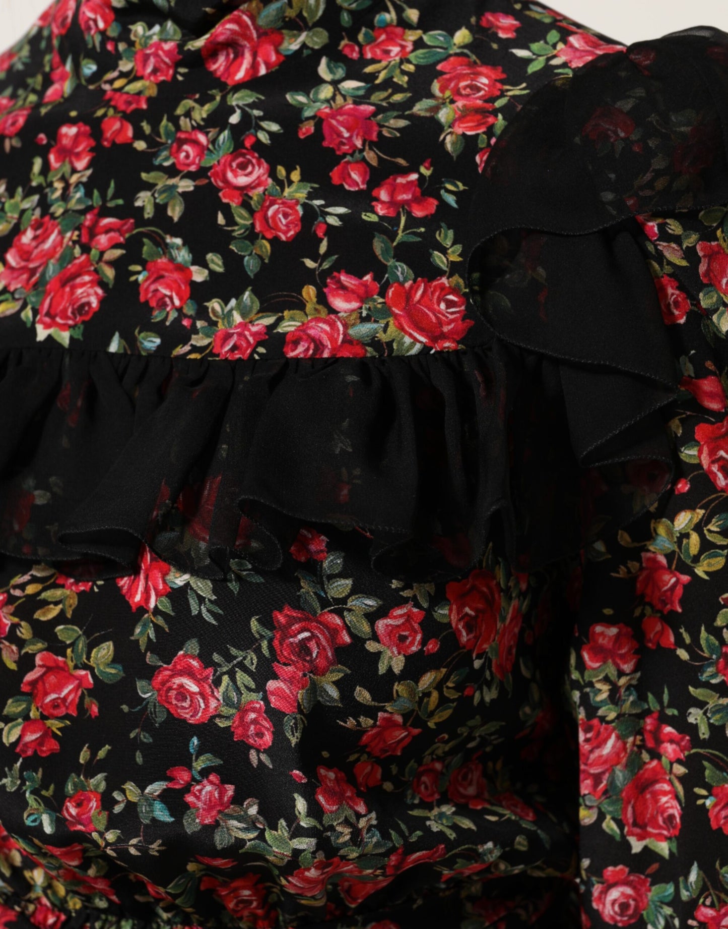 Dolce & Gabbana Schwarzes Blusentop mit Blumendruck und langen Ärmeln