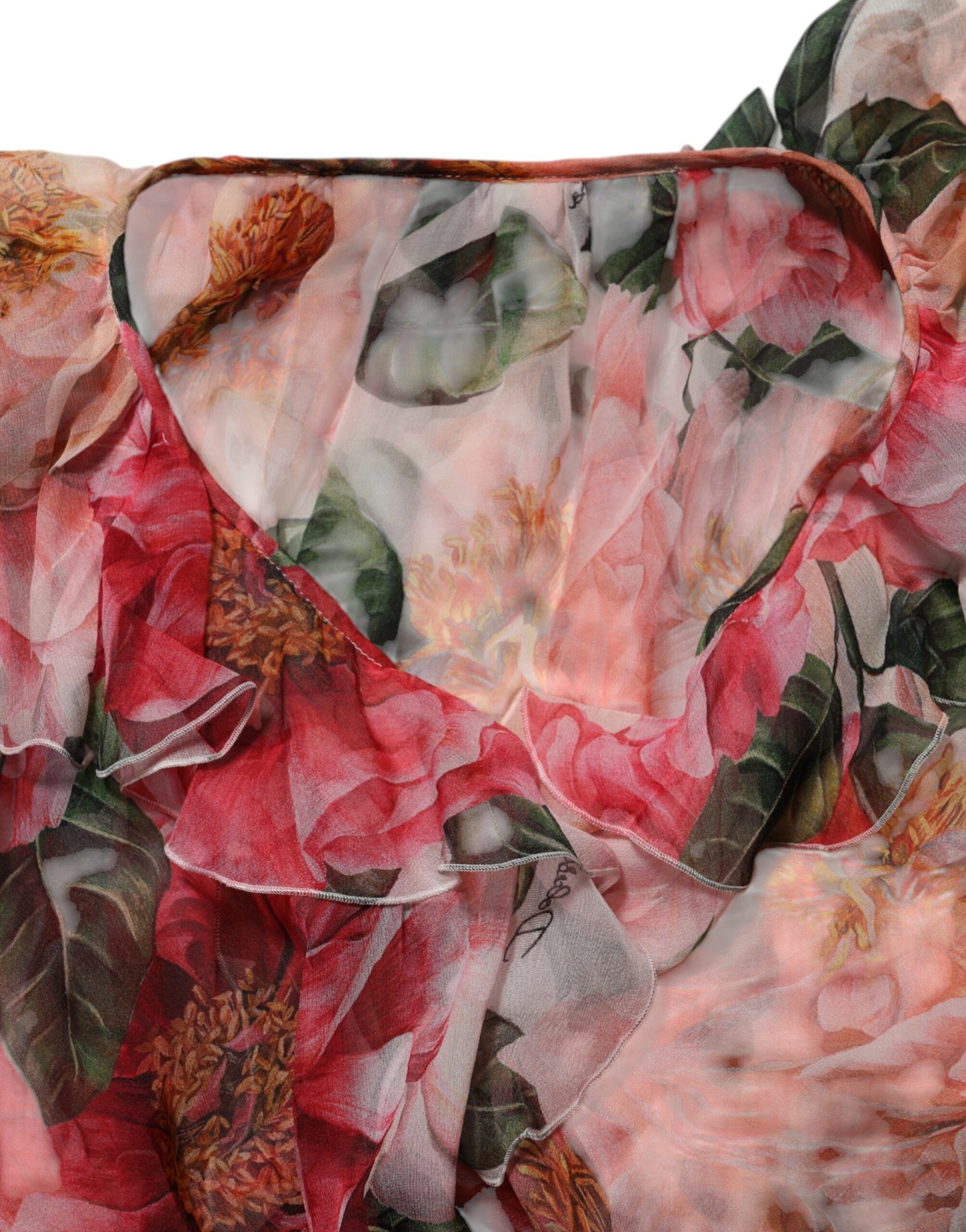 Dolce & Gabbana Rosa Kamelien bedrucktes Seidenblusentop mit V-Ausschnitt