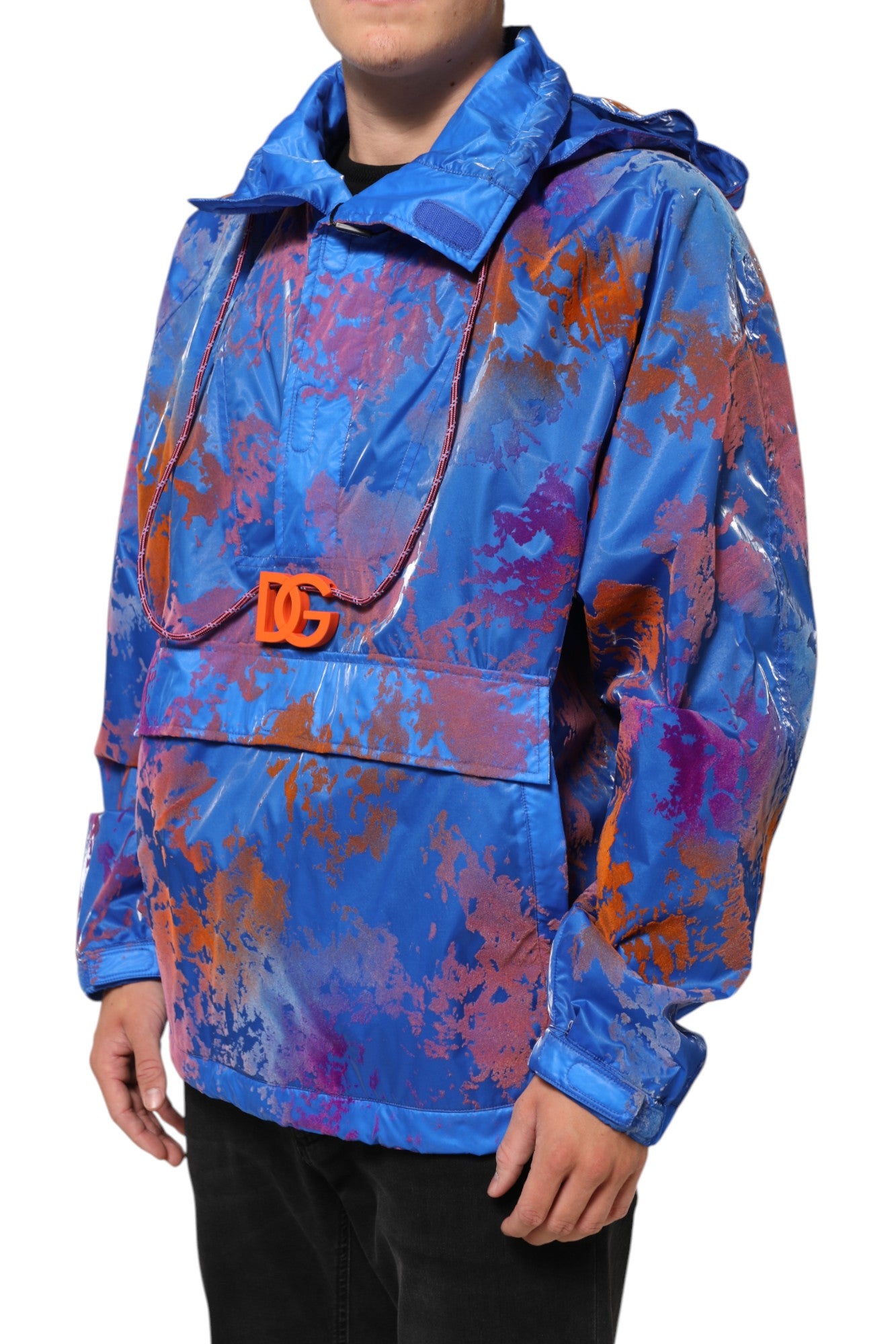 Dolce & Gabbana Blaue Tie Dye Logo Sweatshirt Jacke mit Kapuze