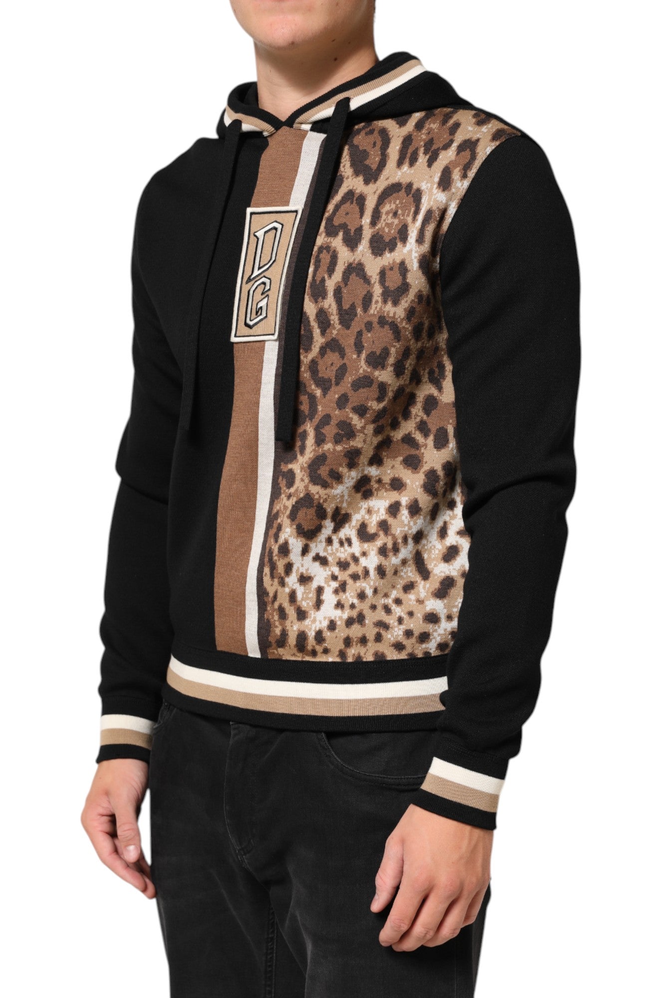 Dolce & Gabbana Schwarzes Leoparden-Logo-Sweatshirt mit Kapuze Pullover