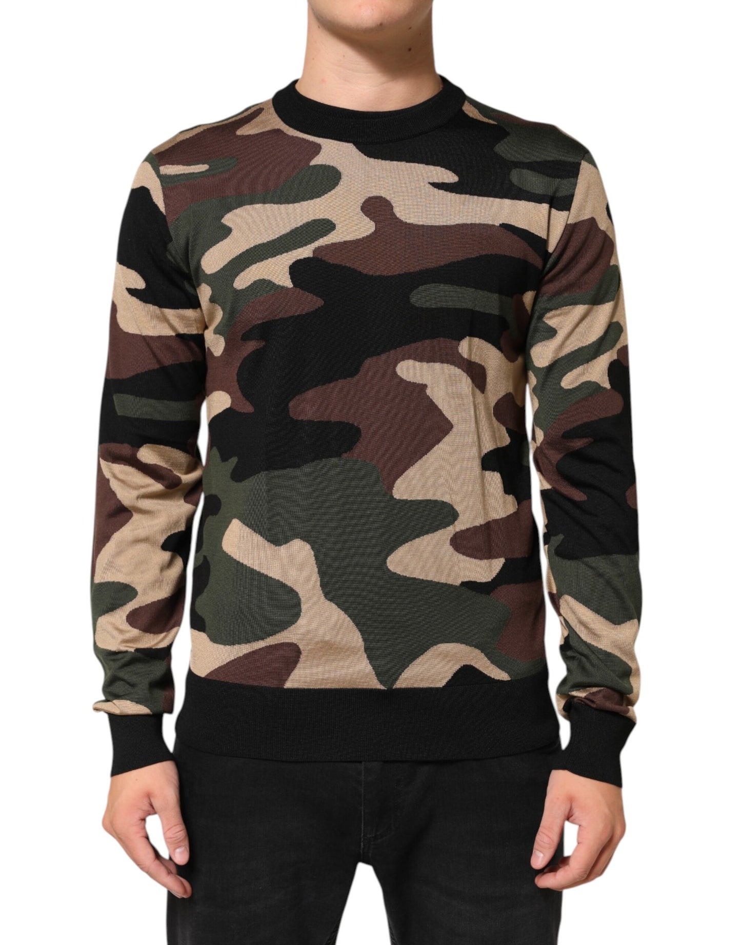 Dolce & Gabbana Multicolor Camouflage Rundhalsausschnitt Männer Pullover Pullover