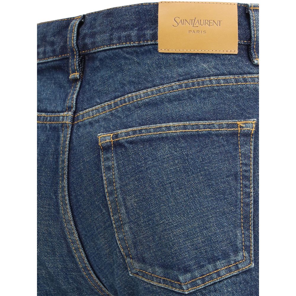 Saint Laurent Gerade geschnittene Jeans aus blauem Baumwoll-Denim