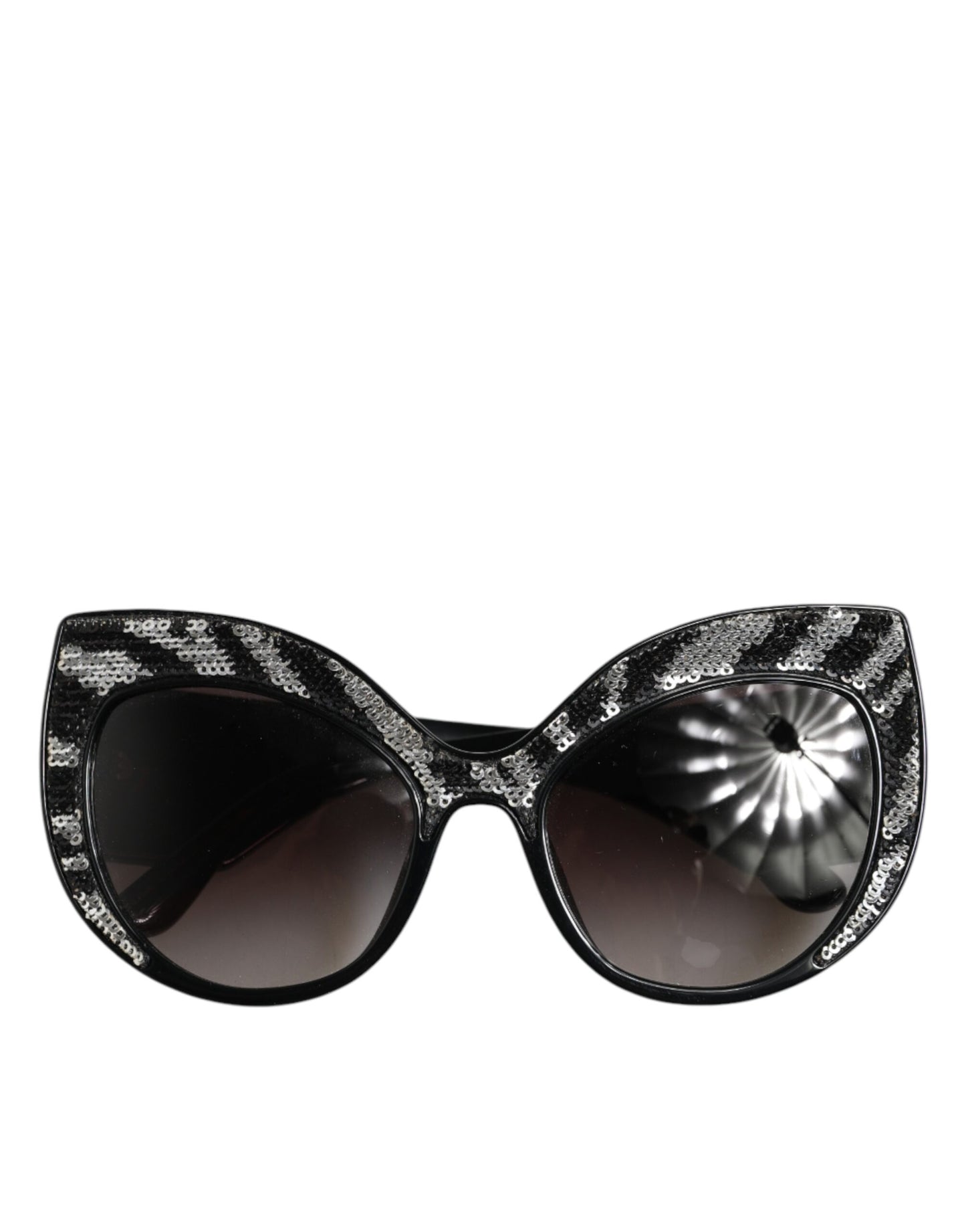 Dolce & Gabbana Sonnenbrille mit Schmetterlingsrahmen, Schwarz und Silber mit Pailletten