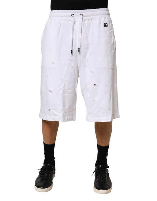 Dolce & Gabbana Weiße Destroyed-Look Baumwoll-Bermuda-Shorts für Herren