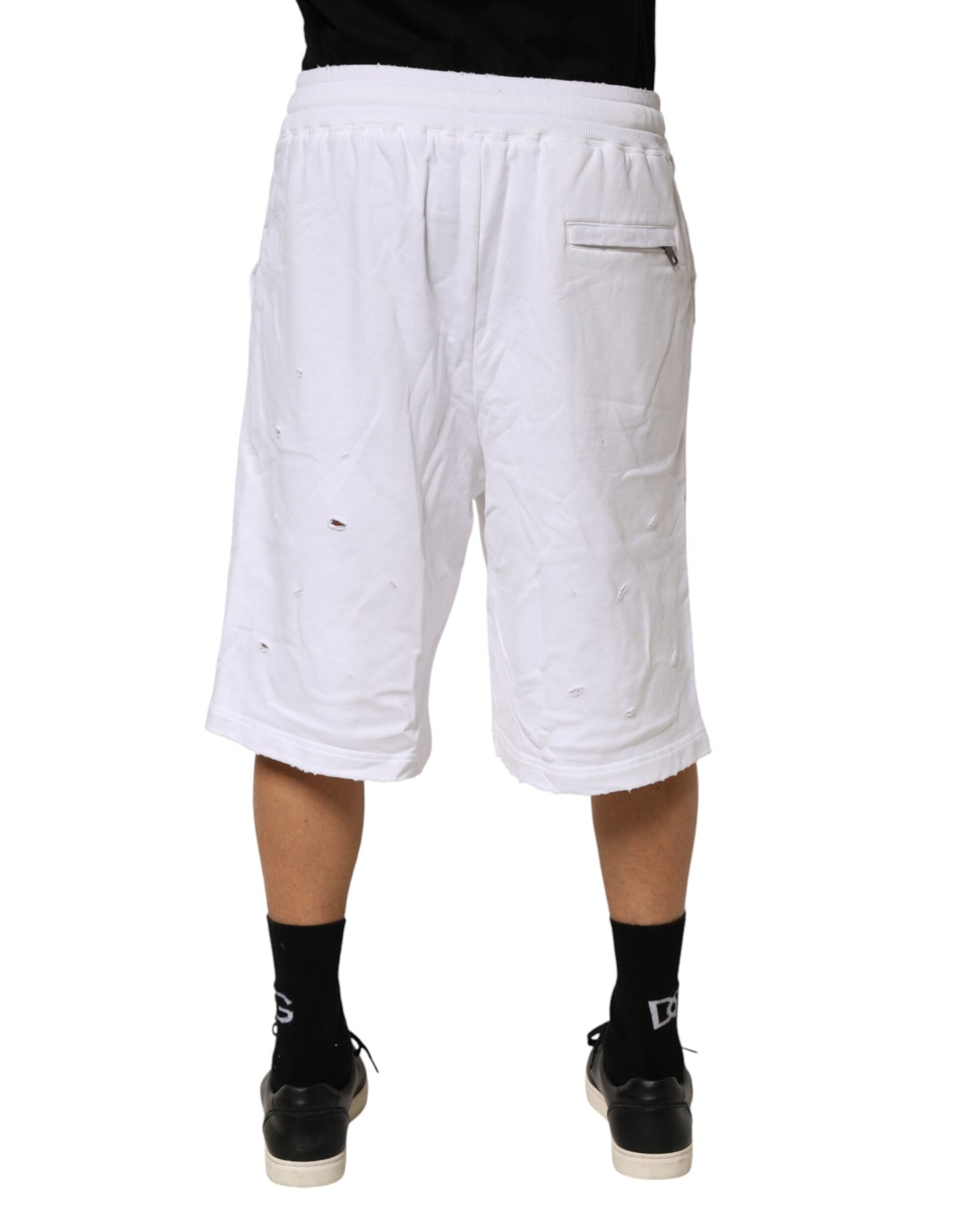 Dolce & Gabbana Weiße Destroyed-Look Baumwoll-Bermuda-Shorts für Herren