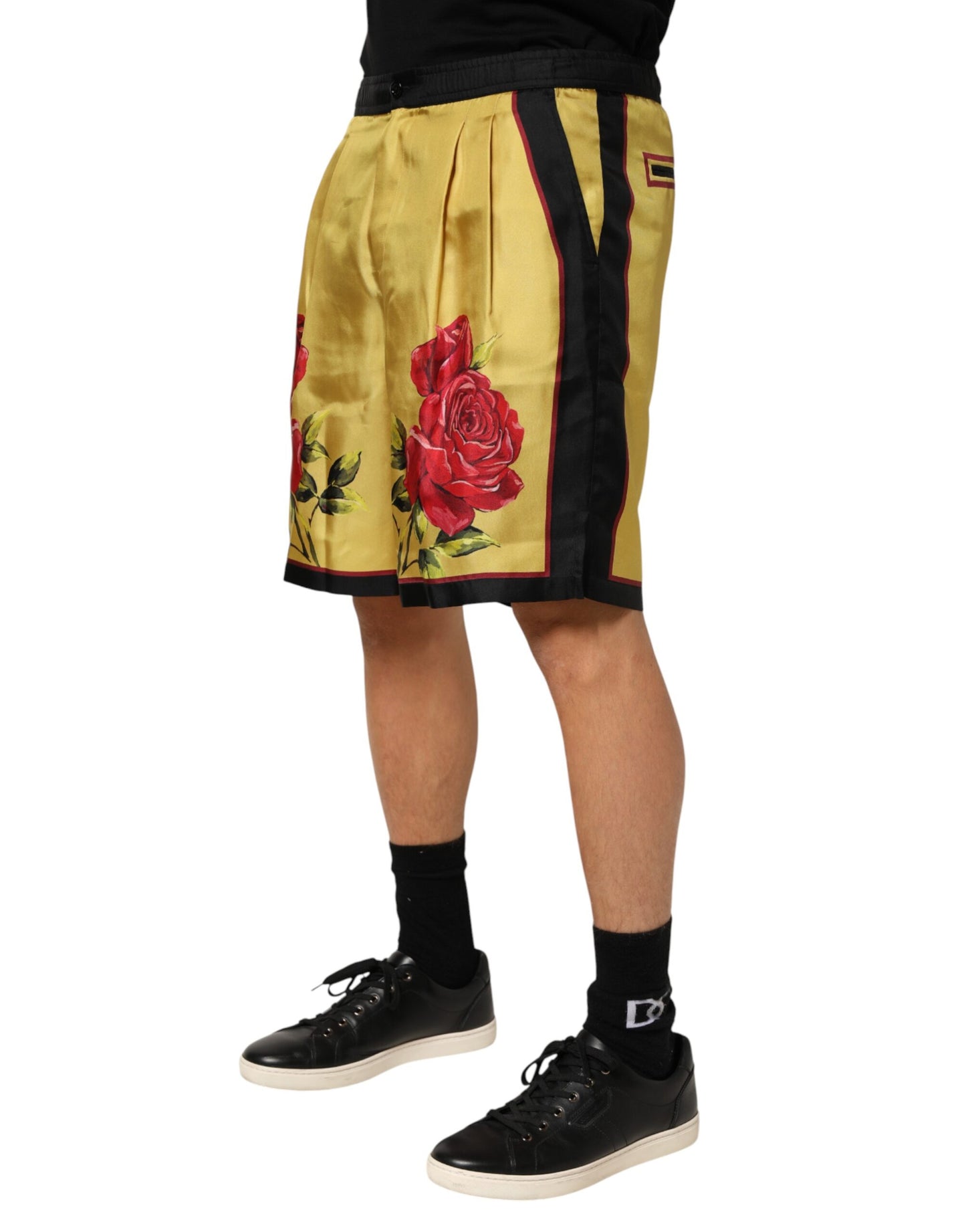 Dolce & Gabbana Gelbe Bermudashorts mit Blumenmuster aus Seide