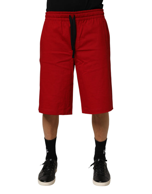 Dolce & Gabbana Rote Baumwoll-Bermuda-Shorts mit Kordelzug