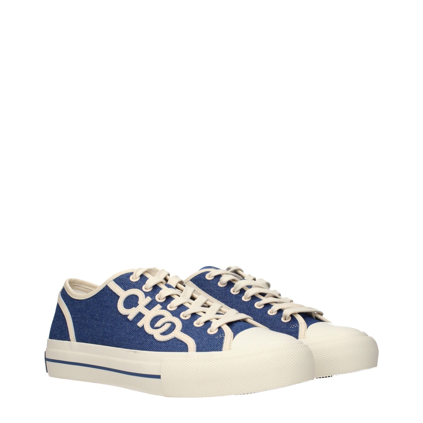 Jimmy Choo Blaue Stoff-Sneaker mit niedrigem Schaft