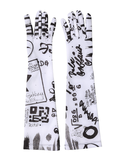 Dolce & Gabbana Schwarze und Weiße DG Logo Ellenbogenlange Handschuhe
