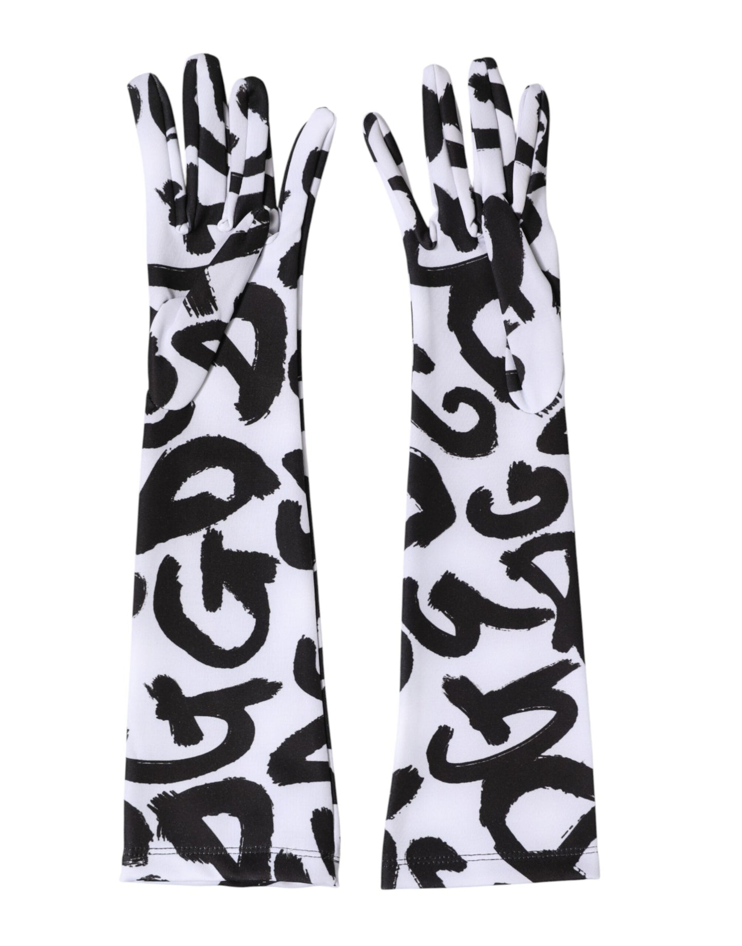 Dolce & Gabbana Schwarze und Weiße DG Logo Ellenbogenlange Handschuhe