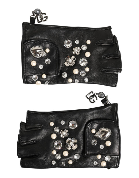 Dolce & Gabbana Fingerlose Handschuhe mit Logo in Handgelenkslänge