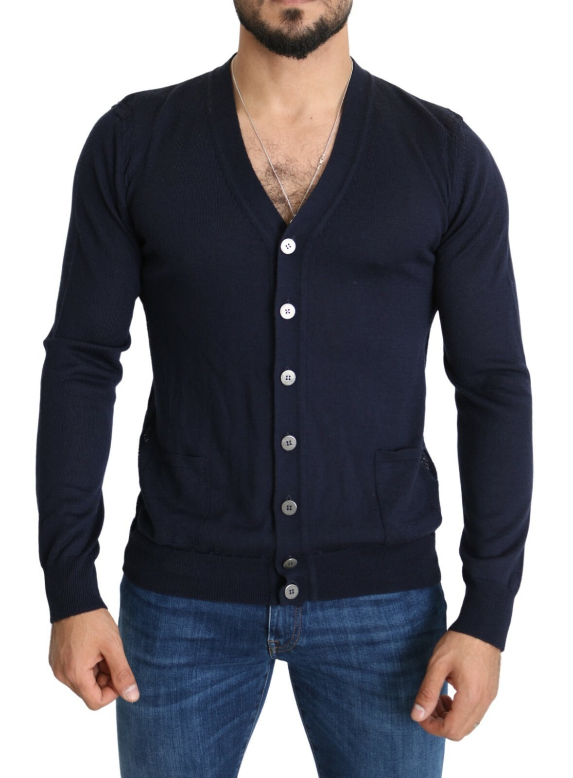 Karl Lagerfeld Blauer Woll-Cardigan mit Knopfleiste für Herren