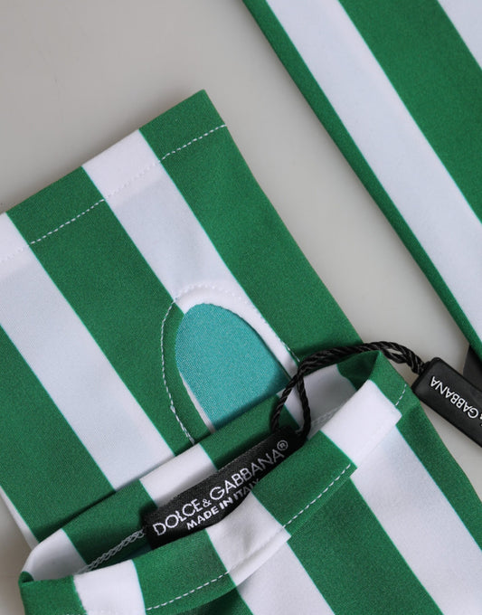 Dolce & Gabbana Grün-weiße Nylon-Fingerhandschuhe in Handgelenklänge