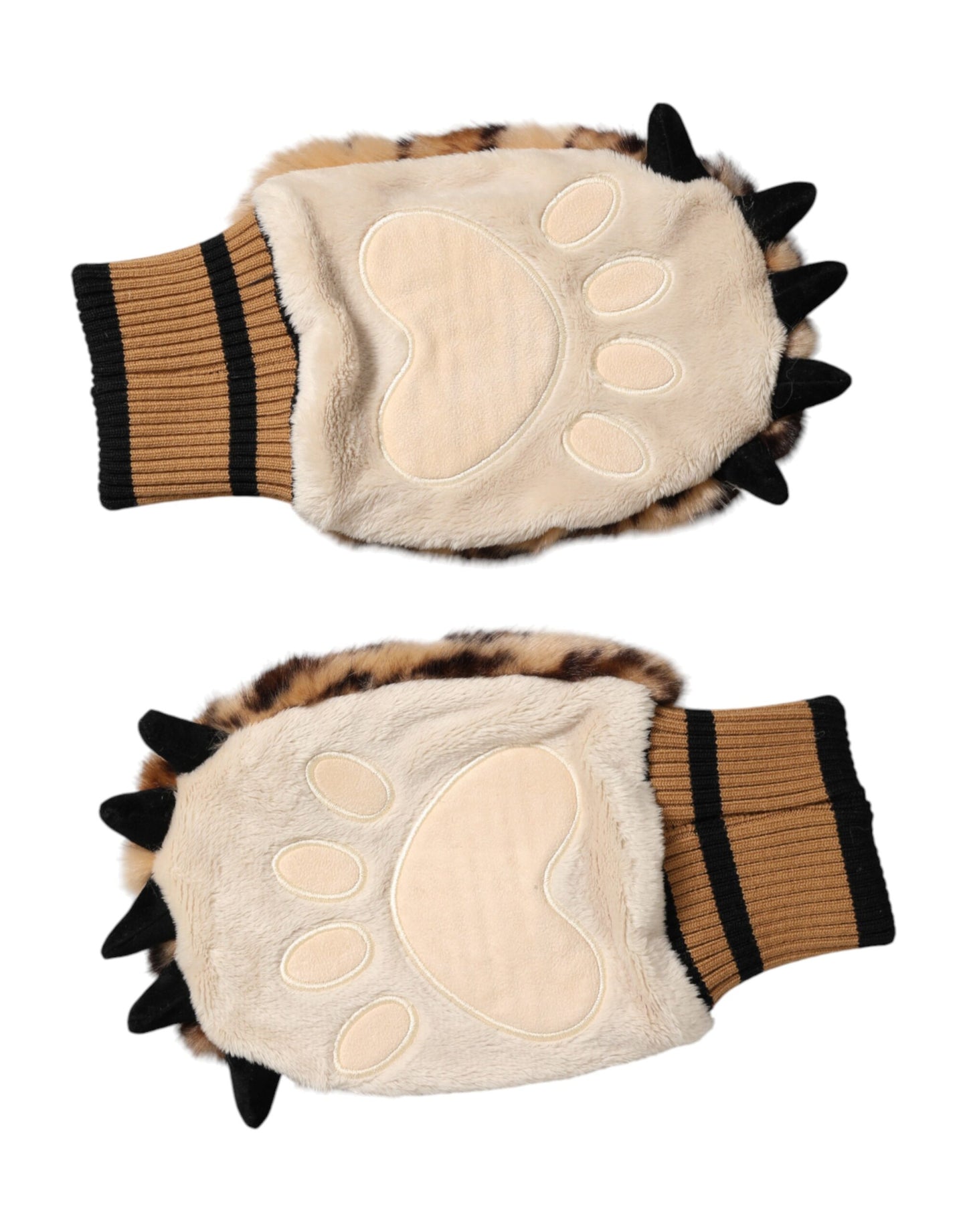 Dolce & Gabbana Braune Leopardengestrickte Pelzhandschuhe