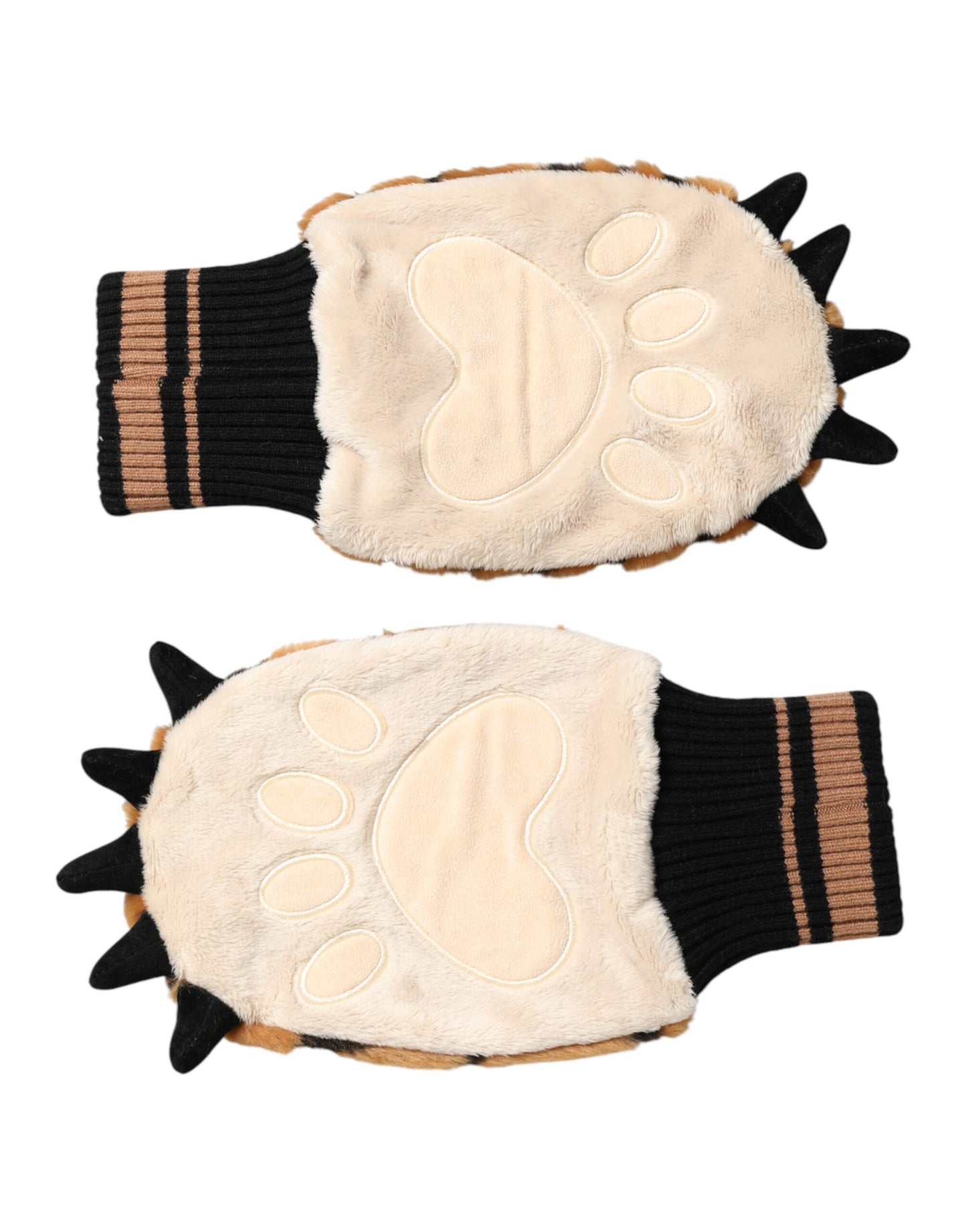 Dolce & Gabbana Braune Tiger-Strickhandschuhe mit Fellmanschette, Einheitsgröße