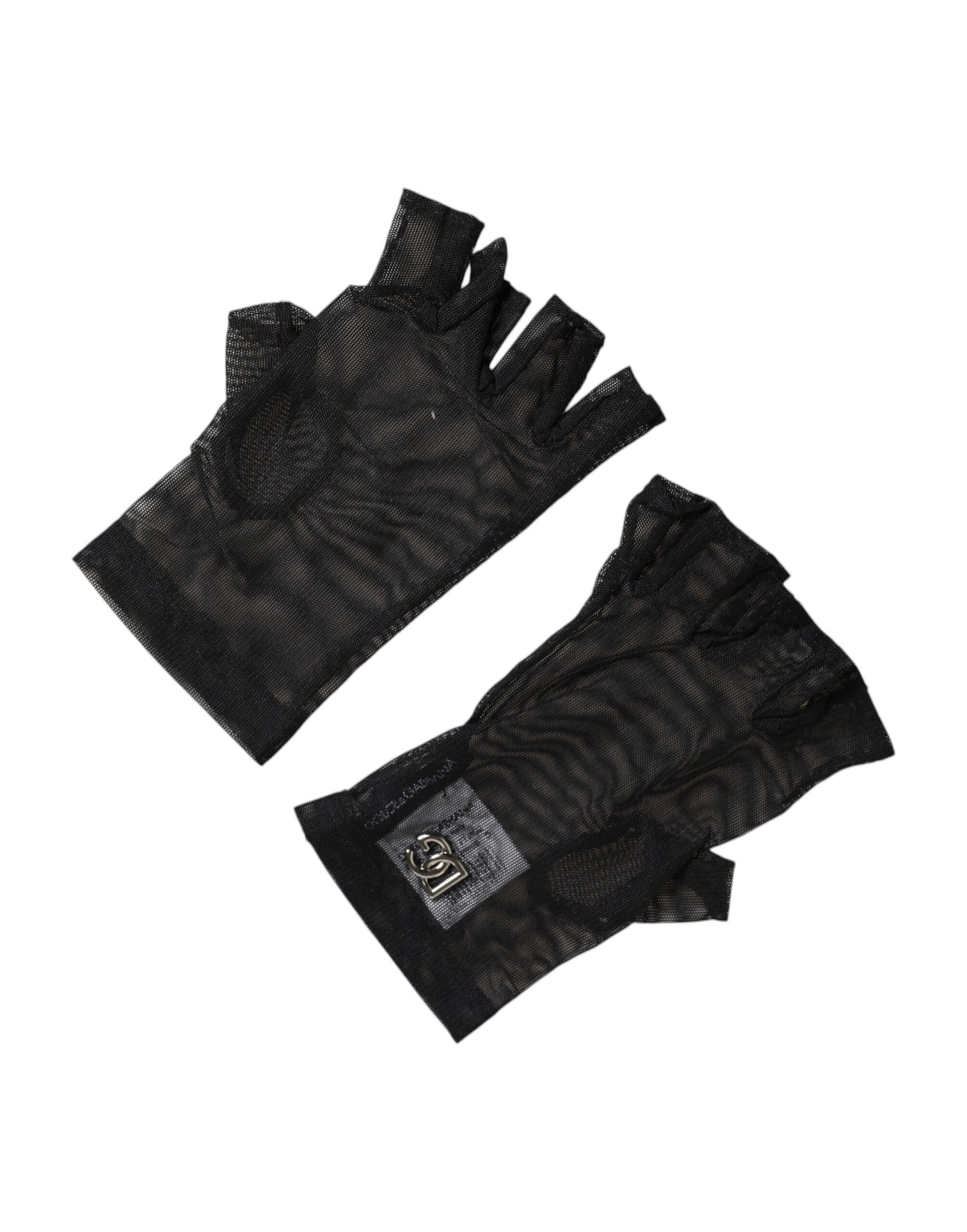 Dolce & Gabbana Schwarze Nylon-Handschuhe, fingerlos, bis zum Handgelenk