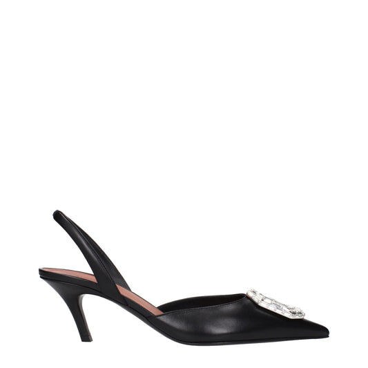 Amina Muaddi Schwarze Lederpumps