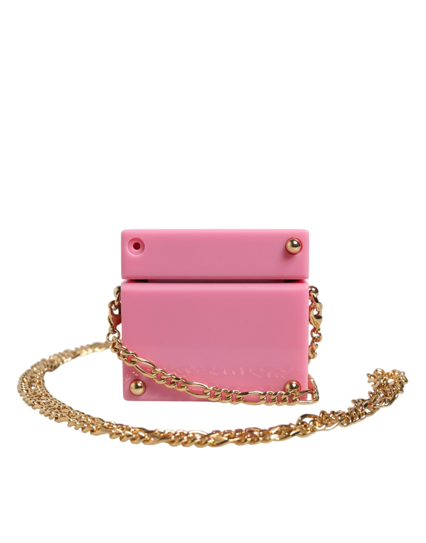 Dolce & Gabbana Pinke AirPods-Hülle mit DG-Logo-Plakette und Goldkette