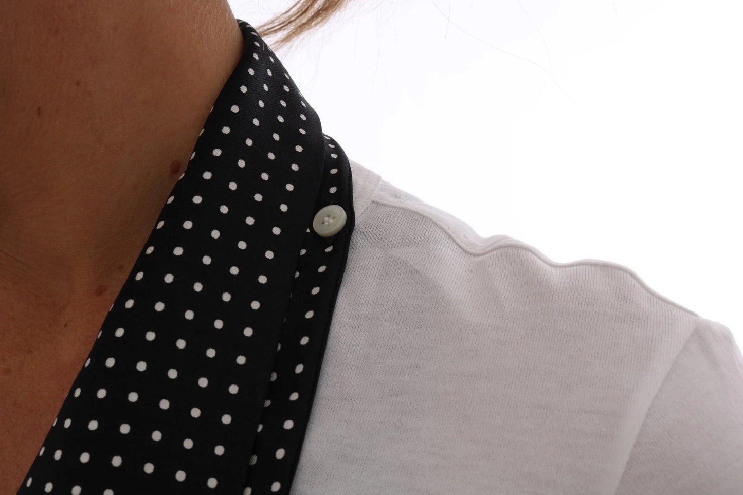 Dolce & Gabbana Baumwoll-T-Shirt mit Seidenschal, Schwarz-Weiß