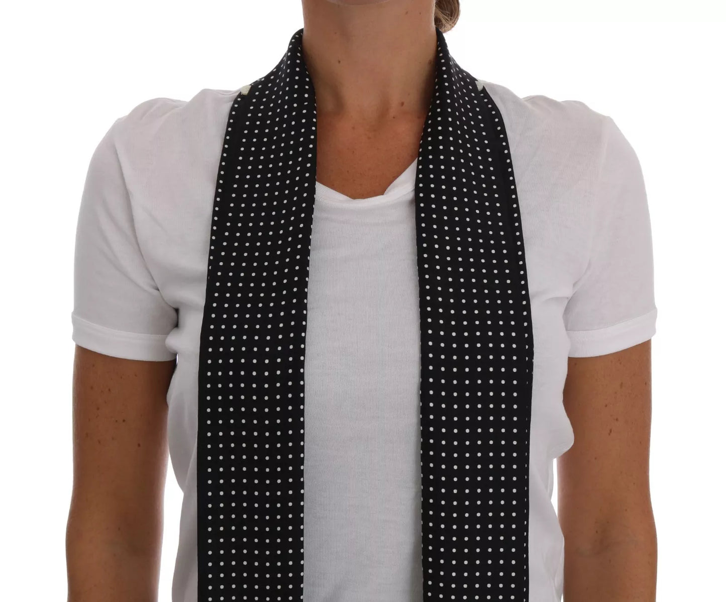 Dolce & Gabbana Baumwoll-T-Shirt mit Seidenschal, Schwarz-Weiß