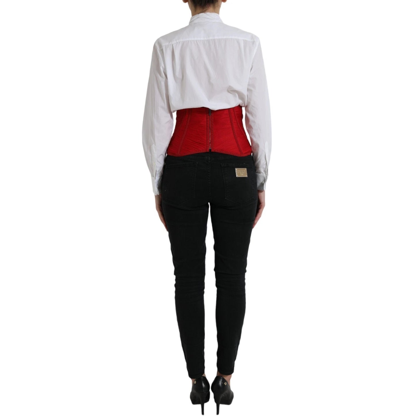 Dolce & Gabbana Seiden-Korsett mit Schnürung und Taillenband in Rot