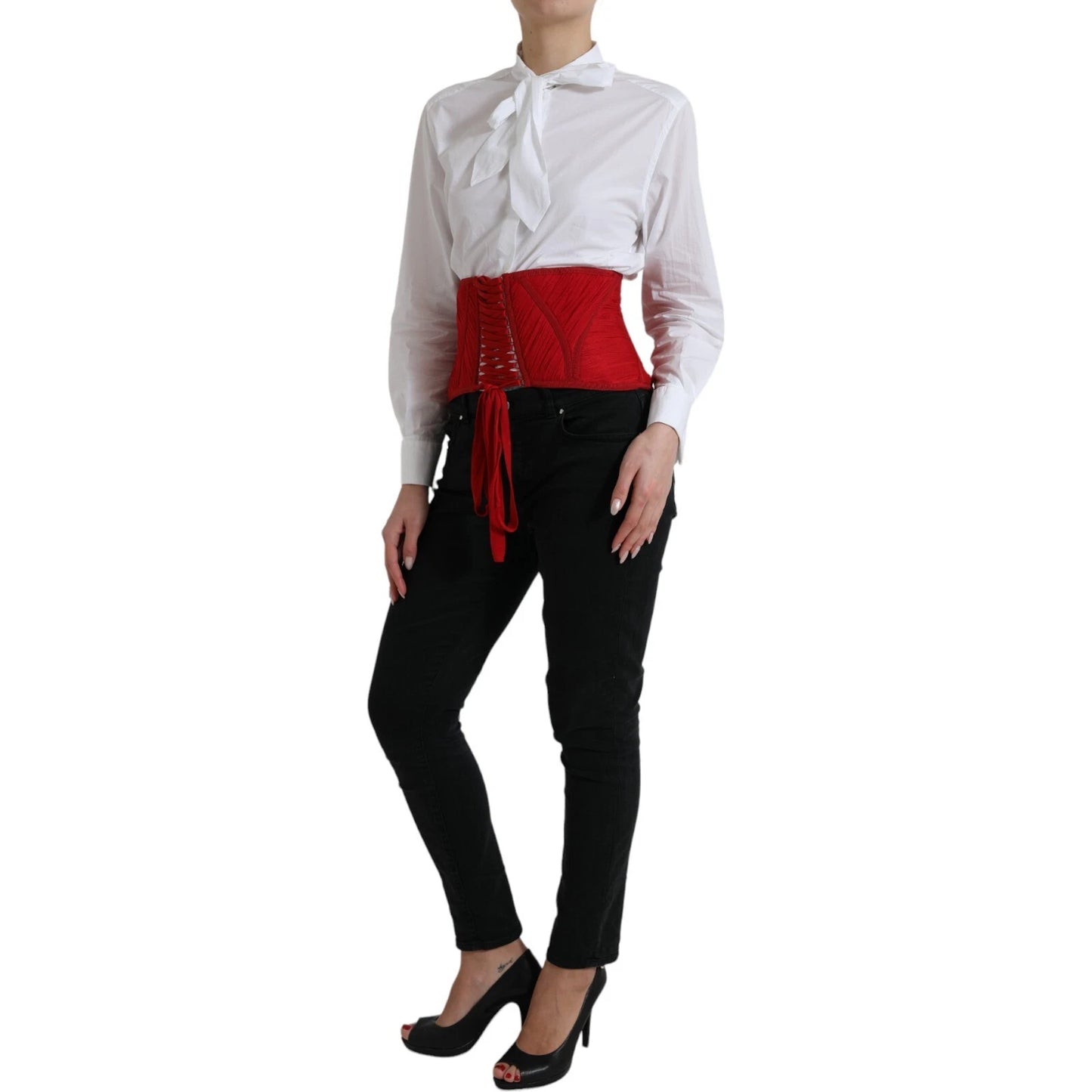 Dolce & Gabbana Seiden-Korsett mit Schnürung und Taillenband in Rot