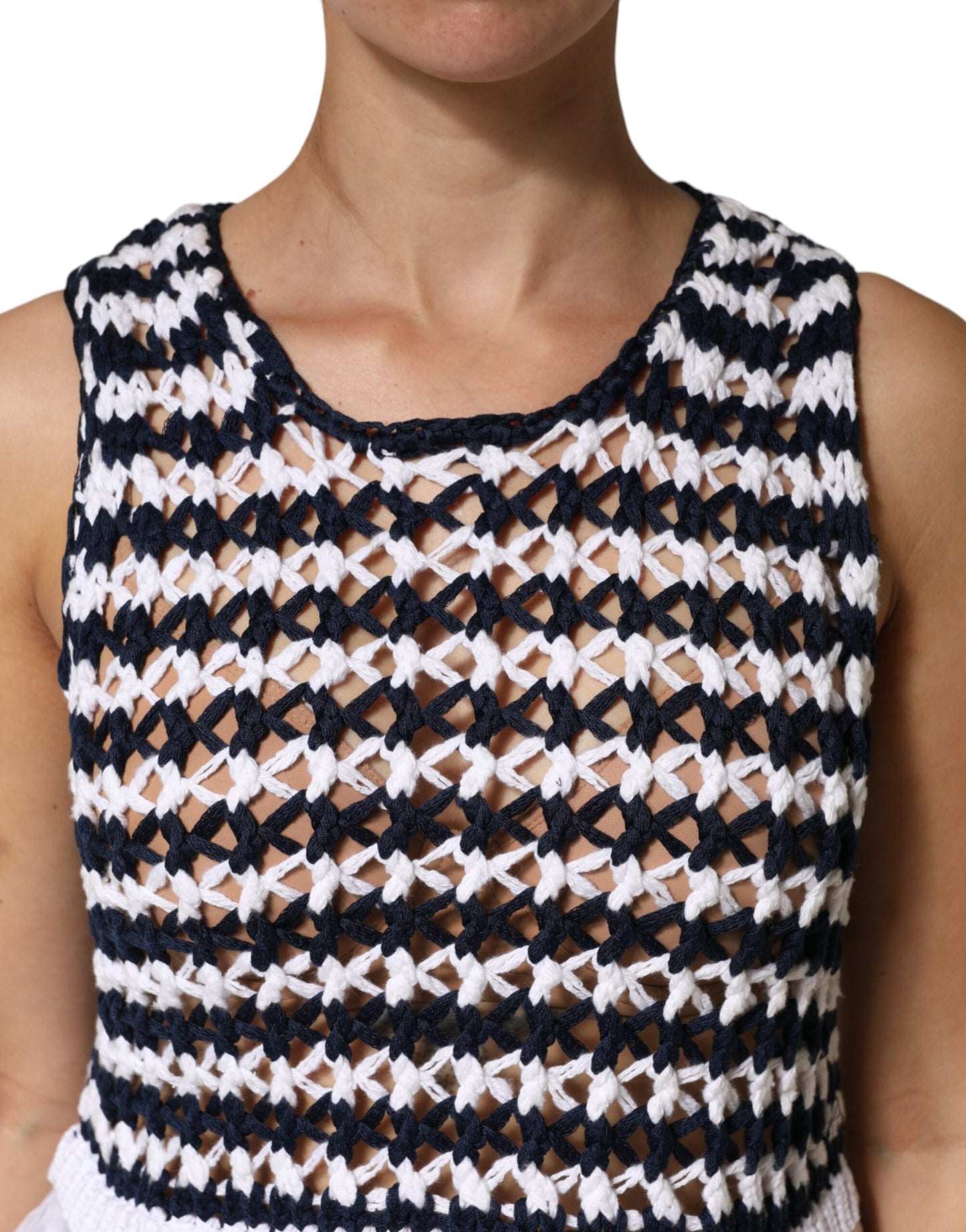 Dondup Schwarzes und weißes gestricktes Tank Top mit Rundhalsausschnitt