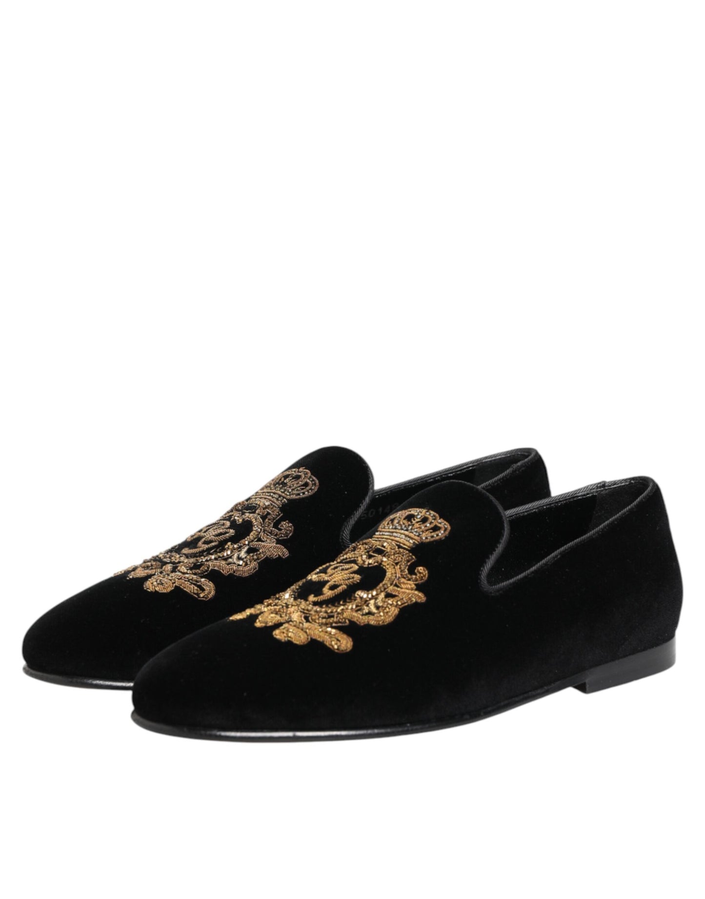 Dolce & Gabbana Schwarze Samt-Goldkrone Herren-Loafer