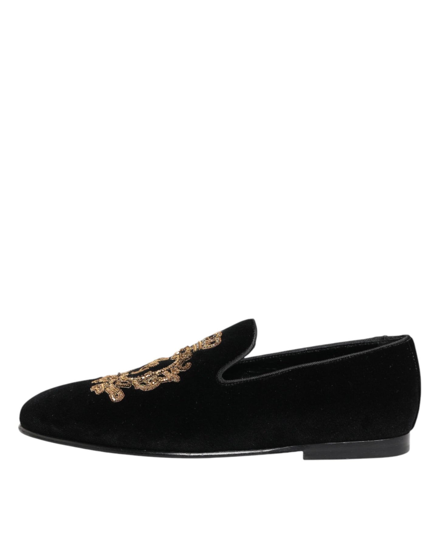 Dolce & Gabbana Schwarze Samt-Goldkrone Herren-Loafer