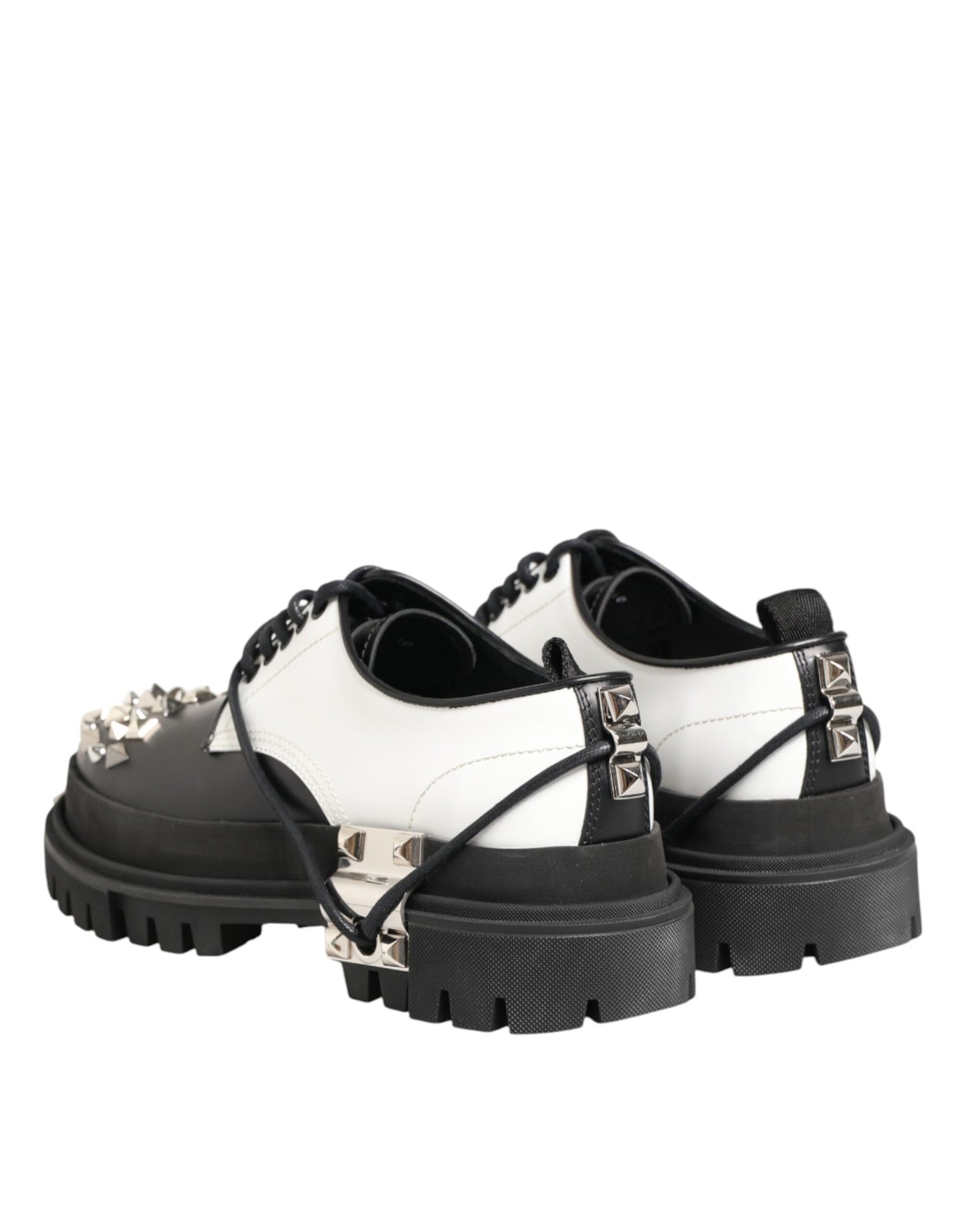 Dolce & Gabbana Schwarze-Weiße Herren-Derby-Schuhe mit Nieten