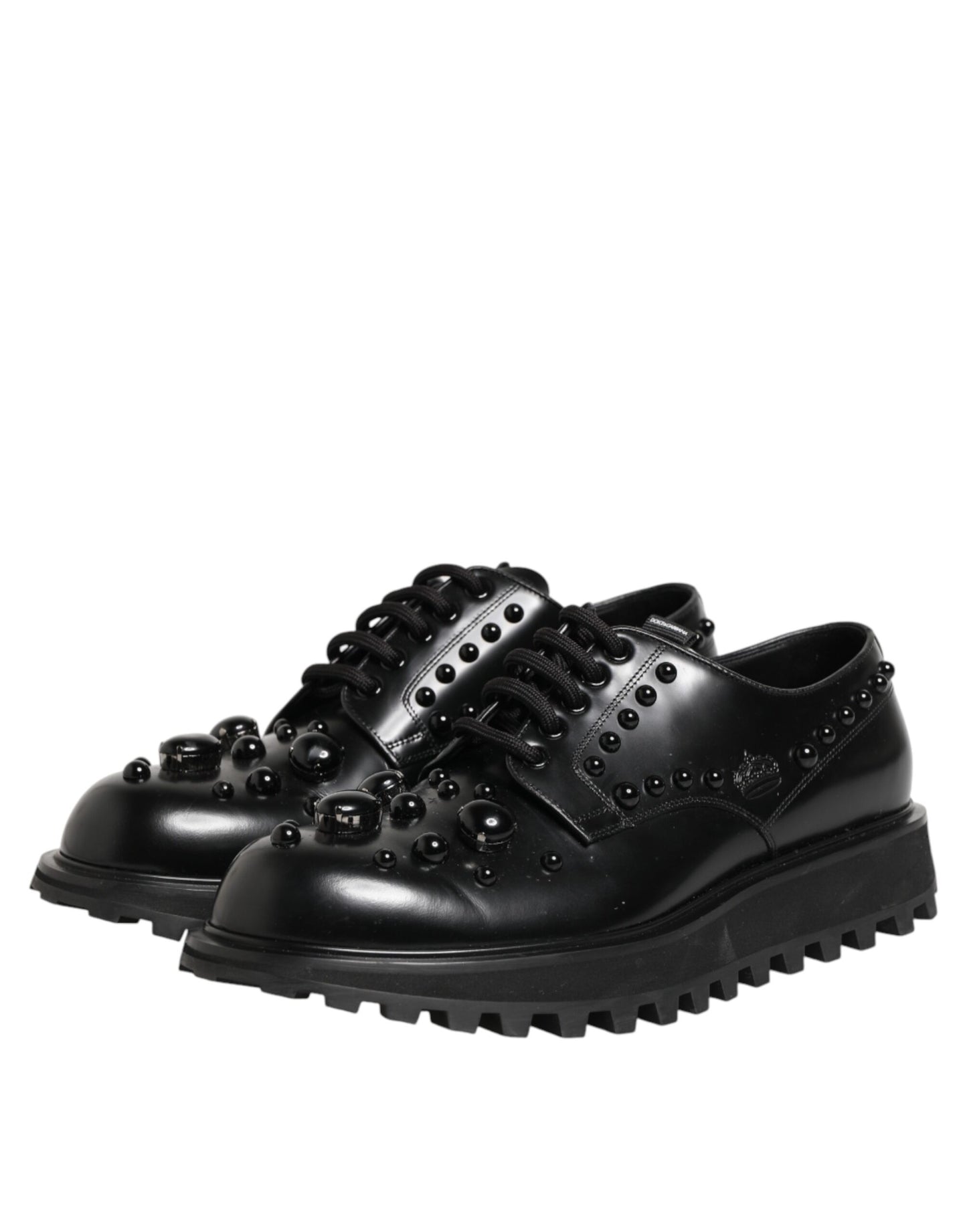 Dolce & Gabbana Schwarze, mit Nieten besetzte Lederschnürschuhe für Herren